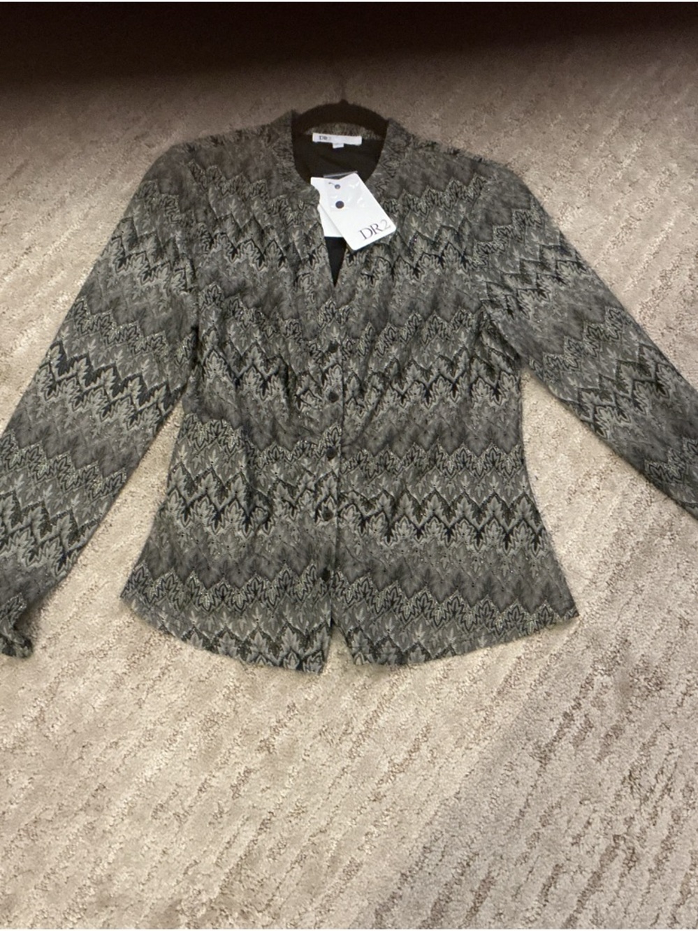 DR2 Gray  Zig Zag Patterned Tailored Women's Shirt